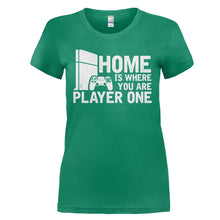 Load image into Gallery viewer, Home Is Where You Are Player One - T Shirt - HOME_IS_WHERE_YOU_ARE_PLAYER_ONE_-_Ladies_-_kellygreen