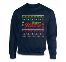 Load image into Gallery viewer, Happy Holidays - Ugly Christmas Sweater - T Shirt - Happy_Holidays_-_Ugly_Christmas_Sweater_crewneck_navy