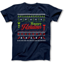 Load image into Gallery viewer, Happy Holidays - Ugly Christmas Sweater - T Shirt - Happy_Holidays_-_Ugly_Christmas_Sweater_men_navy