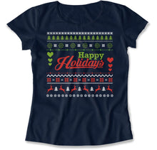 Load image into Gallery viewer, Happy Holidays - Ugly Christmas Sweater - T Shirt - Happy_Holidays_-_Ugly_Christmas_Sweater_women_navy