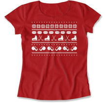 Load image into Gallery viewer, Hockey - Ugly Christmas Sweater - T Shirt - Hockey_-_Ugly_Christmas_Sweater_women_red