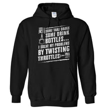 Load image into Gallery viewer, I Solve My Problems By Twisting Throttles - T Shirt - Hoodies_-_Black_30de23e4-d2fd-4e5d-9b79-a55eda6d572b