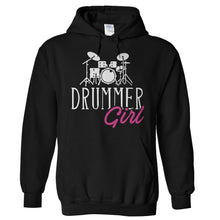 Load image into Gallery viewer, Drummer Girl - T Shirt - Hoodies_-_Black_93267dce-aad7-4dea-b12b-46d04a5370a7