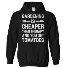 Load image into Gallery viewer, Gardening Is Cheaper Than Therapy And You Get Tomatoes - T Shirt - Hoodies_-_Black_c7495849-3e4c-4ce3-a58f-03ed16c453de