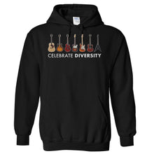 Load image into Gallery viewer, Celebrate Diversity - Guitar - Full Color - T Shirt - Hoodies_-_Black_d3d9a603-3b44-44e8-b9a0-c84f6613f3af