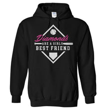 Load image into Gallery viewer, Diamonds are a girls best friend - Softball/Baseball - T Shirt - Hoodies_-_Black_dbe8ad4a-6b2a-4f1c-a84e-fab592b6a648