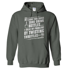 Load image into Gallery viewer, I Solve My Problems By Twisting Throttles - T Shirt - Hoodies_-_Charcoal_0d8960e9-05be-4231-8d80-da07050f256b