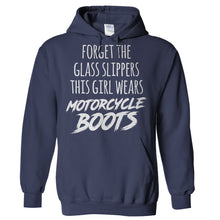Load image into Gallery viewer, Forget the Glass Slippers, This Girl Wears Motorcycle Boots - T Shirt - Hoodies_-_Navy_4c7763e1-6156-46ec-9445-c733994e5b99