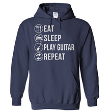 Load image into Gallery viewer, Eat. Sleep. Play Guitar. Repeat - T Shirt - Hoodies_-_Navy_88ea4a4d-82ce-4f4a-9932-f0cd2ec6ea5f
