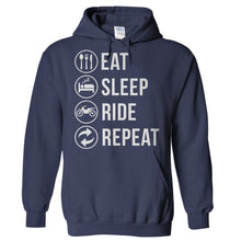 Load image into Gallery viewer, Eat. Sleep. Ride. Repeat. - T Shirt - Hoodies_-_Navy_89551d25-0ef2-447e-9e54-d47112d1514a