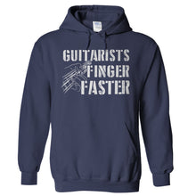 Load image into Gallery viewer, Guitarists Finger Faster - T Shirt - Hoodies_-_Navy_b8f5ce15-05e8-4ff7-a942-a0d8244c2e23