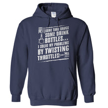 Load image into Gallery viewer, I Solve My Problems By Twisting Throttles - T Shirt - Hoodies_-_Navy_e4bd9d33-bf3d-40cc-b577-35aafc456ecf