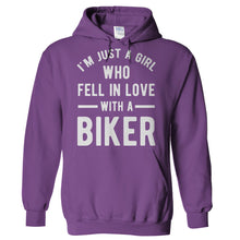 Load image into Gallery viewer, I'm Just A Girl Who Fell In Love With A Biker - T Shirt - Hoodies_-_Purple_0b67471e-7f73-4824-8c66-36d96099b917
