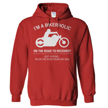 Load image into Gallery viewer, Bikerholic - T Shirt - Hoodies_-_Red_6d8afe49-5954-400c-96c5-47f36f03fcc2