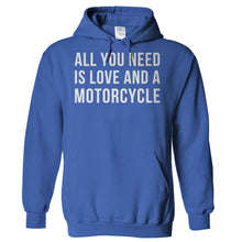 Load image into Gallery viewer, All You Need Is Love And A Motorcycle - T Shirt - Hoodies_-_Royal_3ee7c79c-0d29-4b37-9fa3-9bdc4388d136