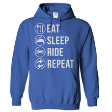 Load image into Gallery viewer, Eat. Sleep. Ride. Repeat. - T Shirt - Hoodies_-_Royal_d3bdf03f-ce21-4c3e-ac71-5d48d75549ee