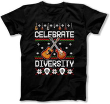 Load image into Gallery viewer, Guitar Ugly Sweater Celebrate Diversity - ILA-42 - T Shirt - ILA-42-Mens-_Black
