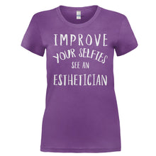 Load image into Gallery viewer, Improve Your Selfies. See An Esthetician. - T Shirt - IMPROVE_YOUR_SELFIES._SEE_AN_ESTHETICIAN-_Ladies_-_Purple