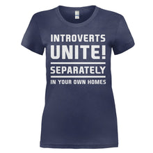 Load image into Gallery viewer, Introverts Unite! - T Shirt - INTROVERTS_UNITE_-_Ladies_-_navyblue