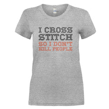 Load image into Gallery viewer, I Cross Stitch So I Don't Kill People - T Shirt - I_CROSS_STITCH_SO_I_DON_T_KILL_PEOPLE_-_Ladies_-_heathergrey
