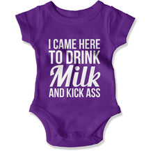 Load image into Gallery viewer, I Came Here To Drink Milk And Kick Ass - Baby Bodysuit - I_Came_Here_To_Drink_Milk_And_Kick_Ass_-_Baby_One-Piece_purple