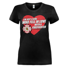 Load image into Gallery viewer, I Fell In Love With a Firefighter - T Shirt - I_FELL_IN_LOVE_WITH_A_FIREFIGHTER_-_Ladies_-_black