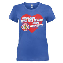 Load image into Gallery viewer, I Fell In Love With a Firefighter - T Shirt - I_FELL_IN_LOVE_WITH_A_FIREFIGHTER_-_Ladies_-_royalblue