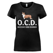 Load image into Gallery viewer, I Have OCD (Obsessive Corgi Disorder) - T Shirt - I_HAVE_OCD_OBSESSIVE_CORGI_DISORDER_-_Ladies_-_black