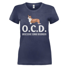 Load image into Gallery viewer, I Have OCD (Obsessive Corgi Disorder) - T Shirt - I_HAVE_OCD_OBSESSIVE_CORGI_DISORDER_-_Ladies_-_navyblue