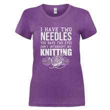 Load image into Gallery viewer, I Have Two Needles, You Have Two Eyes - Knitting - T Shirt - I_HAVE_TWO_NEEDLES_YOU_HAVE_TWO_EYES_-_KNITTING_-_Ladies_-_purple