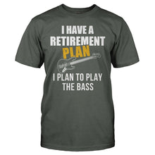 Load image into Gallery viewer, I Have a Retirement Plan. I Plan To Play the Bass - T Shirt - I_Have_a_Retirement_Plan_I_Plan_To_Play_the_Bass_-_men_-_charcoal