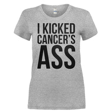 Load image into Gallery viewer, I Kicked Cancer's Ass - T Shirt - I_KICKED_CANCER_S_ASS-_Ladies_-_Grey