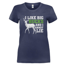 Load image into Gallery viewer, I Like Big Bucks - T Shirt - I_LIKE_BIG_BUCKS_-_Ladies_-_navyblue