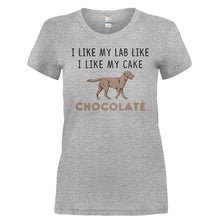 Load image into Gallery viewer, I Like My Labrador and Cake Chocolate - T Shirt - I_LIKE_MY_LABRADOR_AND_CAKE_CHOCOLATE-_Ladies_-_Grey