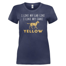 Load image into Gallery viewer, I Like My Labrador and Cake Yellow - T Shirt - I_LIKE_MY_LABRADOR_AND_CAKE_YELLOW-_Ladies_-_Navy