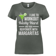 Load image into Gallery viewer, I Like to Workout and Rehydrate With Margaritas - T Shirt - I_LIKE_TO_WORKOUT_AND_REHYDRATE_WITH_MARGARITAS_-_Ladies_-_charcoal