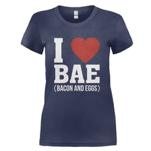 Load image into Gallery viewer, I Love Bacon And Eggs - T Shirt - I_LOVE_BACON_AND_EGGS_-_Ladies_-_navyblue