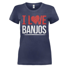 Load image into Gallery viewer, I Love Banjos - T Shirt - I_LOVE_BANJOS_-_Ladies_-_navyblue