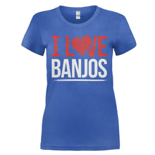 Load image into Gallery viewer, I Love Banjos - T Shirt - I_LOVE_BANJOS_-_Ladies_-_royalblue
