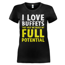 Load image into Gallery viewer, I Love Buffets - T Shirt - I_LOVE_BUFFETS_-_ladies_-_black