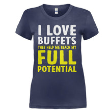 Load image into Gallery viewer, I Love Buffets - T Shirt - I_LOVE_BUFFETS_-_ladies_-_navy