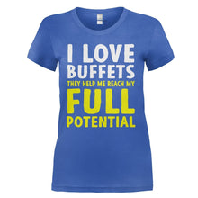 Load image into Gallery viewer, I Love Buffets - T Shirt - I_LOVE_BUFFETS_-_ladies_-_royal