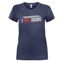 Load image into Gallery viewer, I Love Drums - T Shirt - I_LOVE_DRUMS_-_Ladies_-_navyblue