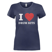 Load image into Gallery viewer, I Love Drum Kits - T Shirt - I_LOVE_DRUM_KITS_-_Ladies_-_navyblue