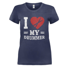 Load image into Gallery viewer, I Love My Drummer - T Shirt - I_LOVE_MY_DRUMMER_-_Ladies_-_navyblue