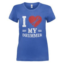 Load image into Gallery viewer, I Love My Drummer - T Shirt - I_LOVE_MY_DRUMMER_-_Ladies_-_royalblue