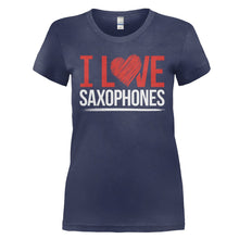 Load image into Gallery viewer, I Love Saxophones - T Shirt - I_LOVE_SAXOPHONES_-_Ladies_-_navyblue