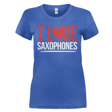 Load image into Gallery viewer, I Love Saxophones - T Shirt - I_LOVE_SAXOPHONES_-_Ladies_-_royalblue