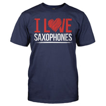 Load image into Gallery viewer, I Love Saxophones - T Shirt - I_LOVE_SAXOPHONES_-_Men_-_navyblue