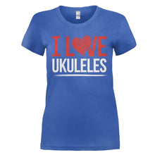 Load image into Gallery viewer, I Love Ukuleles - T Shirt - I_LOVE_UKULELES_-_Ladies_-_royalblue